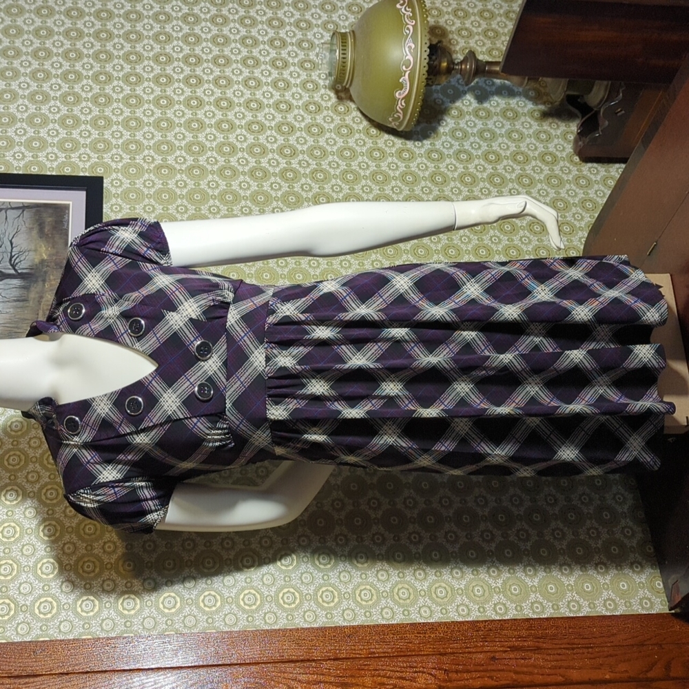 Purple Plaid Mid-Length Dress